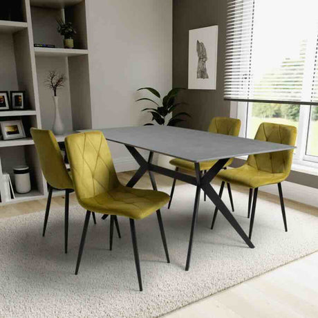 Modern-Rectangular-Grey-Stone-Dining-Table-And-4-Yellow-Velvet-Dining-Chairs-Kitchen-Table-Set-160cm