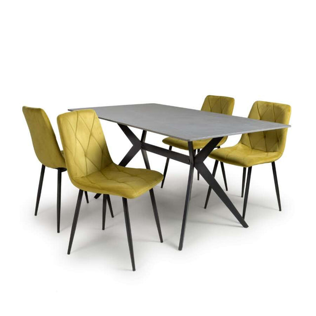 Modern-Rectangular-Grey-Stone-Dining-Table-And-4-Yellow-Velvet-Dining-Chairs-Kitchen-Table-Set-160cm