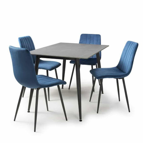 Modern-Rectangular-Grey-Stone-Dining-Table-With-4-Blue-Velvet-Chairs-Kitchen-Table-Set