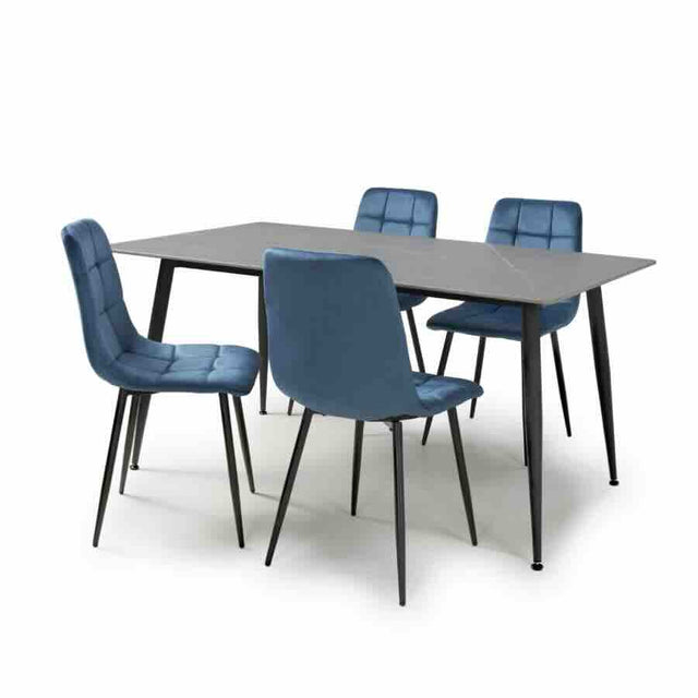 Modern-Rectangular-Grey-Stone-Dining-Table-With-4-Blue-Velvet-Chairs-Kitchen-Table-Set-160cm