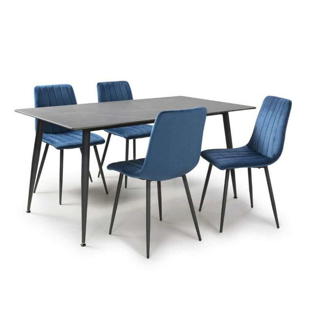 Modern-Rectangular-Grey-Stone-Dining-Table-With-4-Blue-Velvet-Chairs-Kitchen-Table-Set-160cm