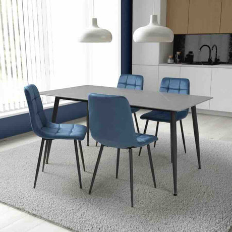 Modern-Rectangular-Grey-Stone-Dining-Table-With-4-Blue-Velvet-Chairs-Kitchen-Table-Set-160cm