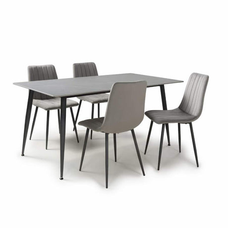 Modern-Rectangular-Grey-Stone-Dining-Table-With-4-Grey-Velvet-Chairs-Kitchen-Table-Set-160cm