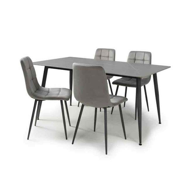 Modern-Rectangular-Grey-Stone-Dining-Table-With-4-Grey-Velvet-Chairs-Kitchen-Table-Set-160cm