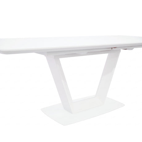 Modern-Rectangular-Matte-White-Glass-Top-Extending-Dining-Table