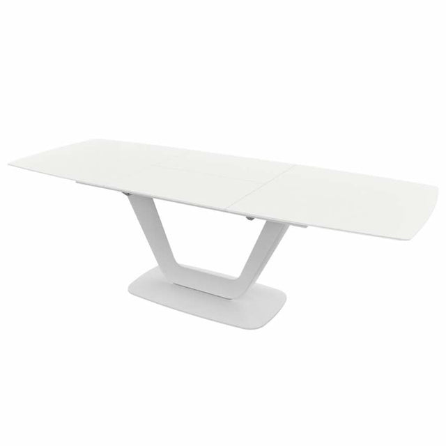 Wilmslow Modern 6-8 Seater Rectangular White Glass Extending Dining Table With Pedestal Base