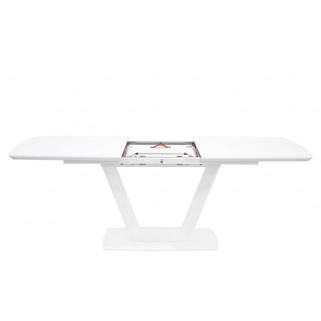 Modern-Rectangular-Matte-White-Glass-Top-Extending-Dining-Table