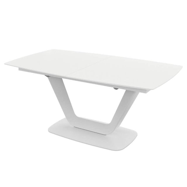 Wilmslow Modern 6-8 Seater Rectangular White Glass Extending Dining Table With Pedestal Base