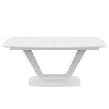 Wilmslow Modern 6-8 Seater Rectangular White Glass Extending Dining Table With Pedestal Base