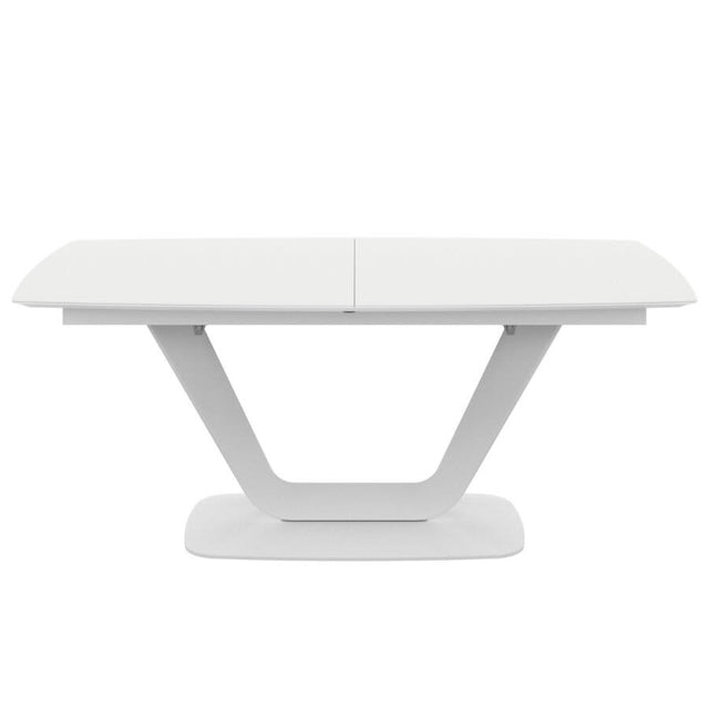 Wilmslow Modern 6-8 Seater Rectangular White Glass Extending Dining Table With Pedestal Base