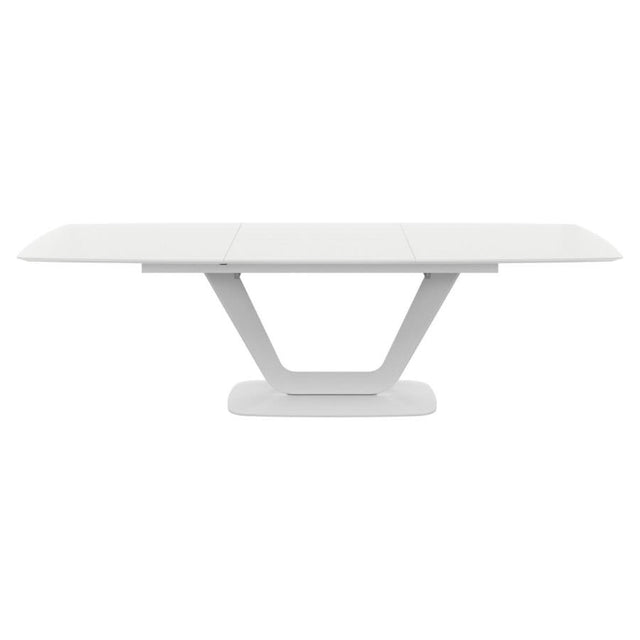 Modern-Rectangular-Matte-White-Glass-Top-Extending-Dining-Table