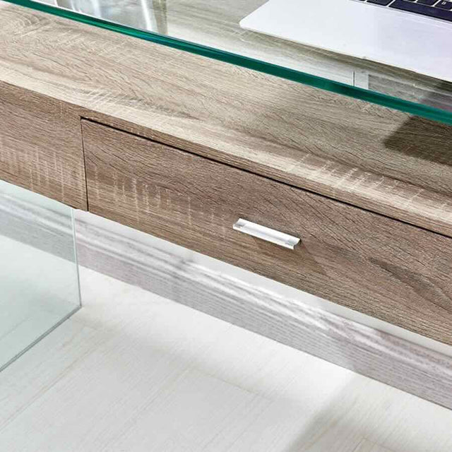 Modern-Rectangular-Tempered-Glass-Coffee-Table-With-Oak-Wood-Drawer-110cm