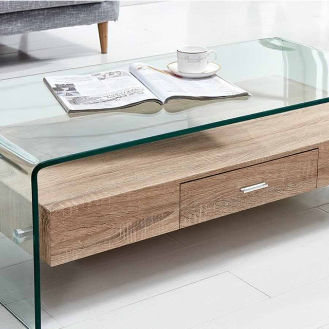 Modern-Rectangular-Tempered-Glass-Coffee-Table-With-Oak-Wood-Drawer-110cm