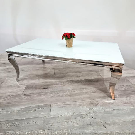 Modern-Rectangular-White-Glass-Coffee-Table-with-chrome-frame-130cm