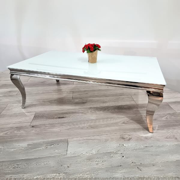 Modern-Rectangular-White-Glass-Coffee-Table-with-chrome-frame-130cm