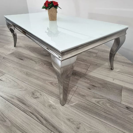 Modern-Rectangular-White-Glass-Coffee-Table-with-chrome-frame-130cm