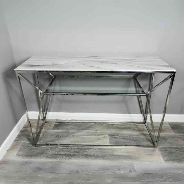 Modern-Rectangular-White-Glass-Marble-Console-Table-With-Glass-Shelf-_-Metal-Base-120cm