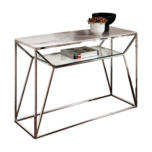 Modern-Rectangular-White-Glass-Marble-Console-Table-With-Glass-Shelf-_-Metal-Base-120cm