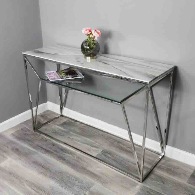 Modern-Rectangular-White-Glass-Marble-Console-Table-With-Glass-Shelf-_-Metal-Base-120cm