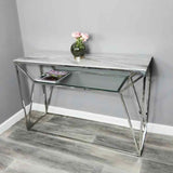 Modern-Rectangular-White-Glass-Marble-Console-Table-With-Glass-Shelf-_-Metal-Base-120cm