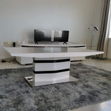 Modern-Rectangular-White-High-Gloss-Coffee-Table-With-White-Pedestal-Base-Black-Detailing-120cm