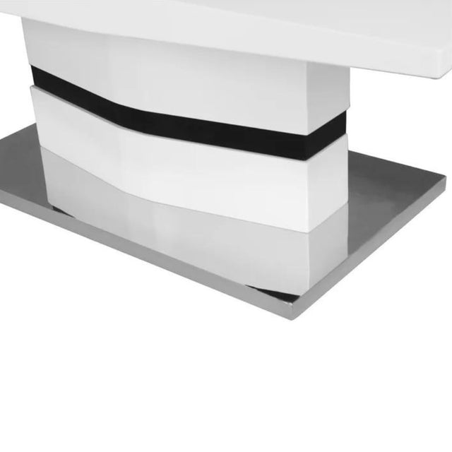 Modern-Rectangular-White-High-Gloss-Coffee-Table-With-White-Pedestal-Base-Black-Detailing-120cm