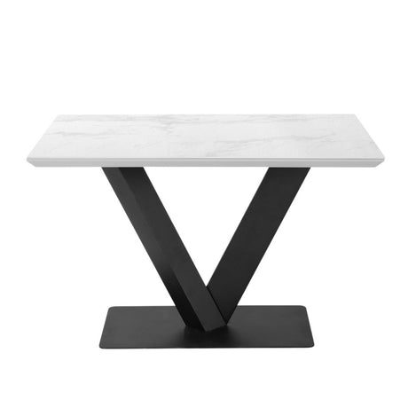 Modern-Rectangular-White-Marble-Ceramic-Dining-Table-Black-Pedestal-Base-120cm