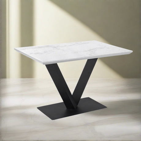 Modern-Rectangular-White-Marble-Ceramic-Dining-Table-Black-Pedestal-Base-120cm