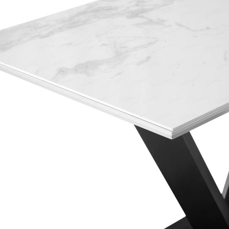 Modern-Rectangular-White-Marble-Ceramic-Dining-Table-Black-Pedestal-Base-120cm