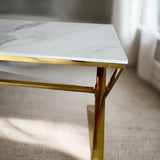 Keswick Modern Rectangular White Marble Coffee Table 120cm With Gold Frame