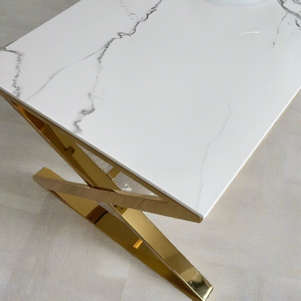 Keswick Modern Rectangular White Marble Coffee Table 120cm With Gold Frame