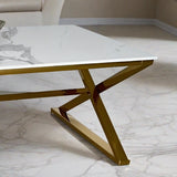 Keswick Modern Rectangular White Marble Coffee Table 120cm With Gold Frame