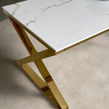 Keswick Modern Rectangular White Marble Coffee Table 120cm With Gold Frame