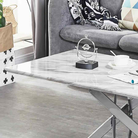 Modern-Rectangular-White-Marble-Coffee-Table-With-Chrome-Metal-Cross-Over-Base-100cm