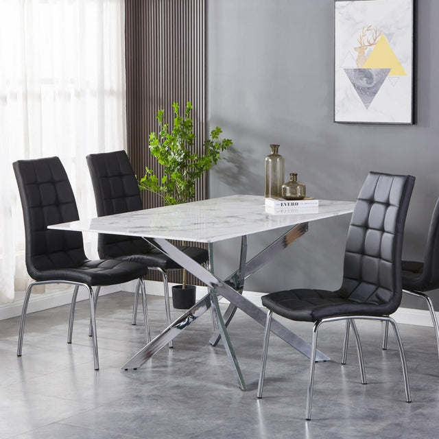 Aurelia Modern Rectangular White Marble Dining Table 160cm