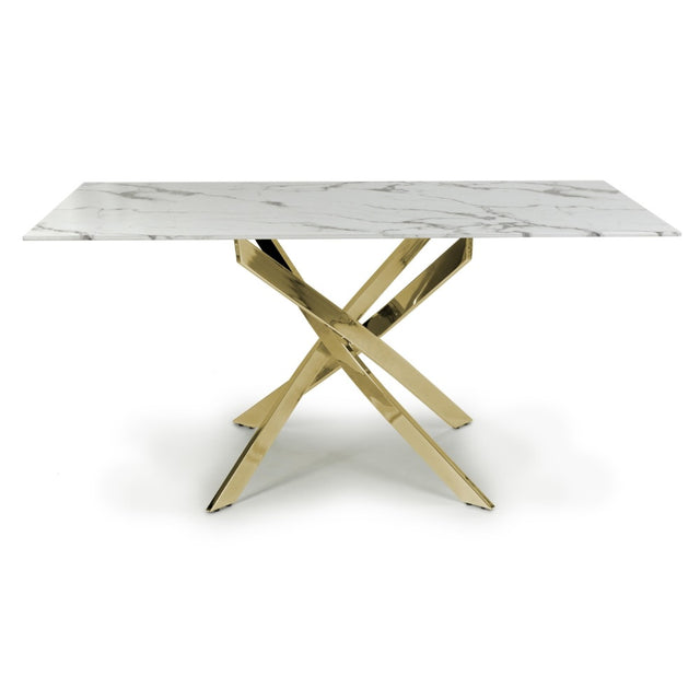 Aurelia Modern Rectangular White Marble Dining Table 160cm Gold Base