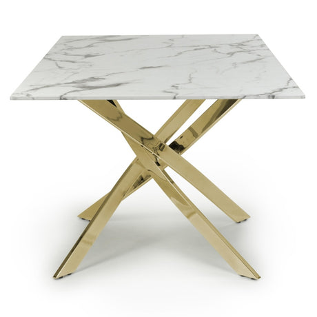 Aurelia Modern Rectangular White Marble Dining Table 160cm Gold Base