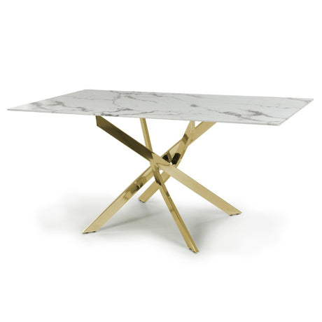 Aurelia Modern Rectangular White Marble Dining Table 160cm Gold Base