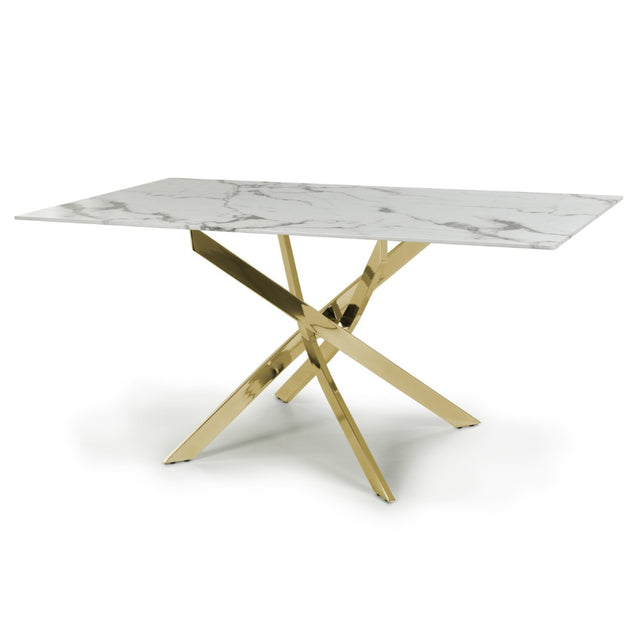 Aurelia Modern Rectangular White Marble Dining Table 160cm Gold Base