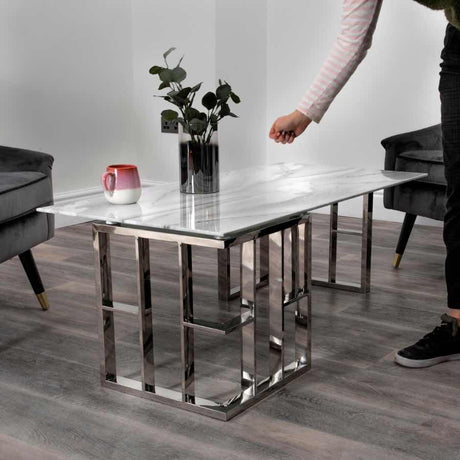 Modern-Rectangular-White-Marble-Glass-Coffee-Table-With-Geometric-Metal-Base-120cm