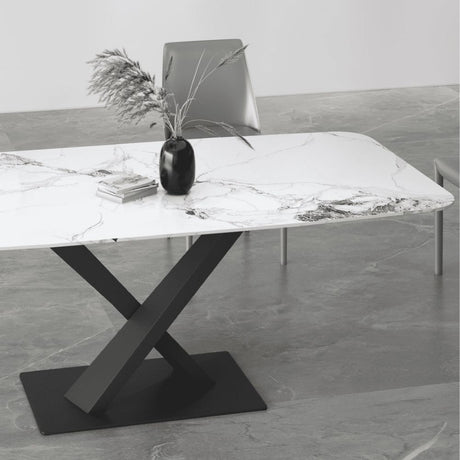 Modern-Rectangular-White-Sintered-Stone-Marble-6-Seater-Dining-Table-Black-Metal-Pedestal-Crossover-Base-160cm