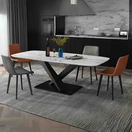 Modern-Rectangular-White-Sintered-Stone-Marble-6-Seater-Dining-Table-Black-Metal-Pedestal-Crossover-Base-160cm