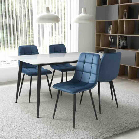 Modern-Rectangular-White-Stone-Dining-Table-With-4-Blue-Velvet-Chairs-Kitchen-Table-Set-160cm