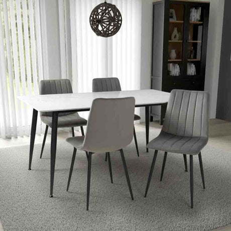 Modern-Rectangular-White-Stone-Dining-Table-With-4-Grey-Velvet-Chairs-Kitchen-Table-Set-160cm