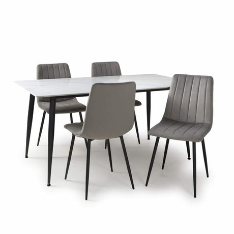 Modern-Rectangular-White-Stone-Dining-Table-With-4-Grey-Velvet-Chairs-Kitchen-Table-Set-160cm