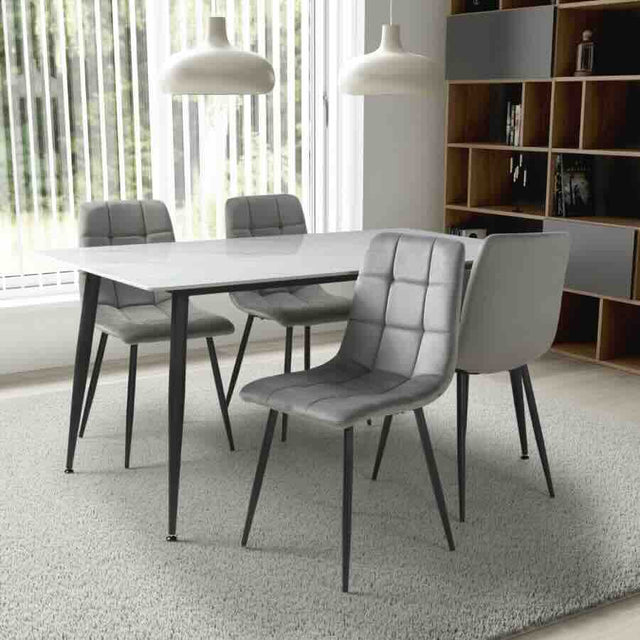    Modern-Rectangular-White-Stone-Dining-Table-With-4-Grey-Velvet-Chairs-Kitchen-Table-Set-160cm