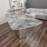 Roma Modern Grey Marble Dining Table With Hammered Metal Base