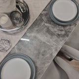 Roma Modern Grey Marble Dining Table With Hammered Metal Base