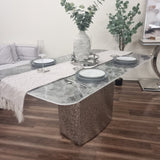 Roma Modern Grey Marble Dining Table With Hammered Metal Base