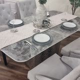 Roma Modern Grey Marble Dining Table With Hammered Metal Base